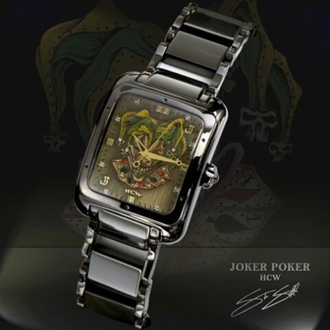 Joker Poker Polished Stainless Steel IP Black Gold Watch