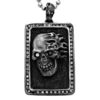 DT190-B Flaming Skull Dog Tag In Sterling Silver with Black Diamonds, designed by Steve Soffa