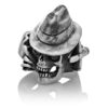 RG100-A The Gangster Skull Ring (Front View) in Sterling Silver with Black Stones, designed by Steve Soffa