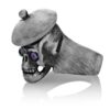 RG104-A The Artist Skull Ring (Left Side View) in Sterling Silver with Plum Stones, designed by Steve Soffa