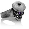 RG104-A The Artist Skull Ring (Front Right Side View) in Sterling Silver with Plum Stones, designed by Steve Soffa