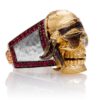 RG1040YGSIL Ol' Jack Danny Skull Ring (Right Side View) in Yellow/Rose Gold and Silver, with Rubies and Black/White Diamonds, designed by Steve Soffa