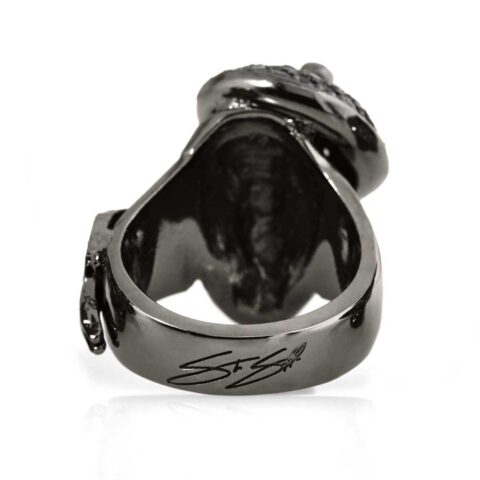 RG104BK-WHT The Artist Skull Ring in Sterling Silver with White Stones (Black Collection), designed by Steve Soffa