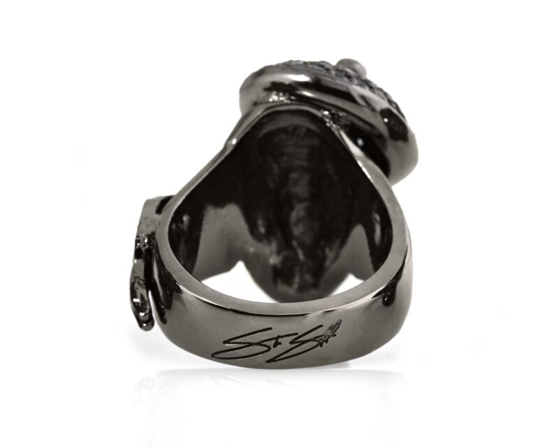 RG104BK-WHT The Artist Skull Ring in Sterling Silver with White Stones (Black Collection), designed by Steve Soffa