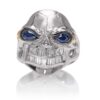 RG3020WH-B Monstrous Max Skull Ring (Front View) in White Gold Blue Sapphire eyes, designed by Steve Soffa