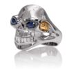 RG3020WH-B Monstrous Max Skull Ring (Front Side View) in White Gold Blue Sapphire eyes, designed by Steve Soffa