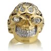 RG3022YG-A Blazing Bruno Skull Ring (Front View) in Yellow Gold with White Diamonds, designed by Steve Soffa