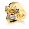 RG3024YG Sinister Sid Skull Ring (Front Side View) in Yellow Gold with White Diamonds, designed by Steve Soffa