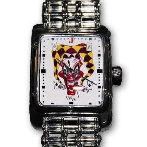 WW3002 Wicked Joker "Court Jester" Watch in Stainless Steel Bike Chain Bracelet, designed by Steve Soffa