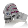 RG1006 The Freedom Rider Jewelry Skull Ring (Left Side) in White Gold with White Diamonds, Red Rubies and Blue Sapphire (Diamond Collection), designed by Steve Soffa