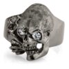 RG100BK-WHT The Clarence Catskills skull ring is cast in 27 grams 999 Sterling Silver with white synthetic stones, designed by Steve Soffa