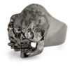 RG100BK-WHT The Clarence Catskills skull ring is cast in 27 grams 999 Sterling Silver with white synthetic stones, designed by Steve Soffa.