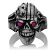 RG106-B The Freedom Rider Jewelry Skull Ring (Front View) in Sterling Silver with Red Stones, designed by Steve Soffa