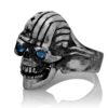 RG106-A The Freedom Rider Skull Ring (Left Front Side View) in Silver with Blue Stones, designed by Steve Soffa