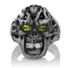 RG114-A Brainiac Skull Ring (Front View) in Sterling Silver with White and Green Stones, designed by Steve Soffa