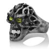 RG114-A Brainiac Skull Ring (Left Side View) in Sterling Silver with White and Green Stones, designed by Steve Soffa