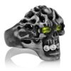 RG114-A Brainiac Skull Ring (Right Side View) in Sterling Silver with White and Green Stones, designed by Steve Soffa