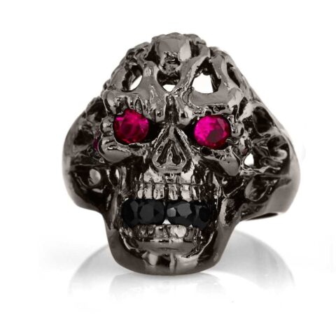 RG114BK-RD-BK Brainiac Ring in Sterling Silver with Red & Black Stones (Black Collection), designed by Steve Soffa