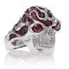 RG3022WG-A Blazing Bruno Skull Ring (Front Side View) in White Gold with Rubies, designed by Steve Soffa