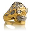 RG3022YG-A Blazing Bruno Skull Ring (Front Side View) in Yellow Gold with White Diamonds, designed by Steve Soffa