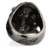 RG322-BK-GRN-BK Blazing Bruno Skull Ring (Back View) in Sterling Silver in Green & Black Stones (Black Collection), designed by Steve Soffa