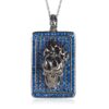 DT192-H Flaming Skull Dog Tag Rhodium-Plated Sterling Silver with Blue Sapphires, designed by Steve Soffa