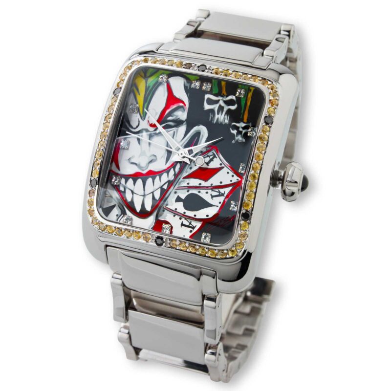 HCW304X-DC-YW Joker Poker Watch Polished Stainless Steel with Black Diamonds & Yellow Sapphires