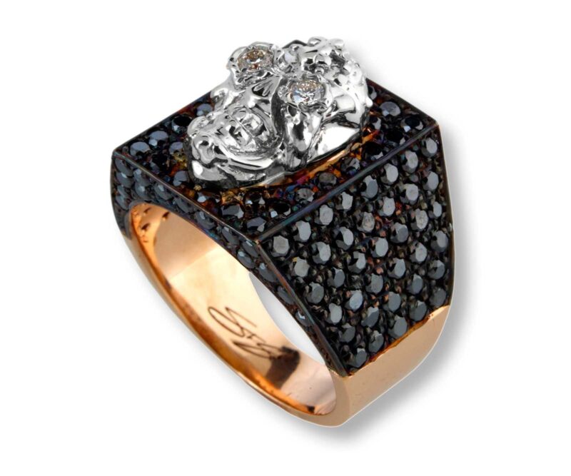 Sugar in Diamonds (Azucar en Diamantes) :: Ring in Rose Gold & White Gold, with Black Diamonds (Sugar Skulls) - Image 2