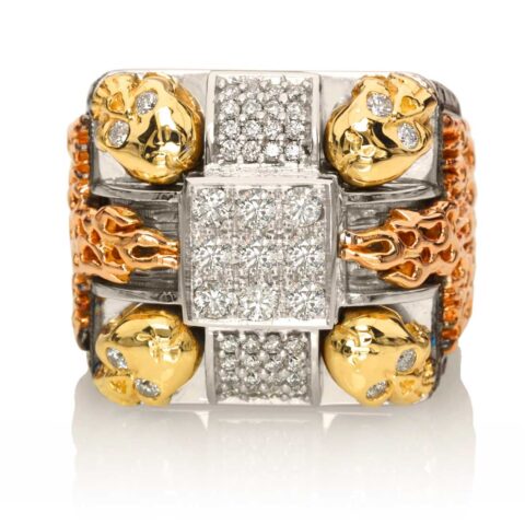 RG1014WG-A Gatekeepers Ring in White, Yellow and Rose Gold with White & Black Diamonds
