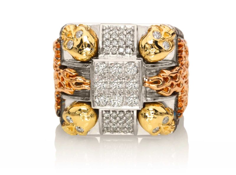 RG1014WG-A Gatekeepers Ring in White, Yellow and Rose Gold with White & Black Diamonds