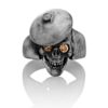 RG104-B The Artist Skull Ring (Front View) in Sterling Silver with Amber Stones, designed by Steve Soffa