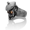 RG104-B The Artist Skull Ring (Left Front Side View) in Sterling Silver with Amber Stones, designed by Steve Soffa