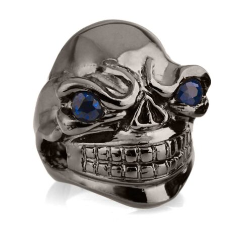 RG324BK-BL Sinister Sid Ring in Sterling Silver with Blue Stones (Black Collection), designed by Steve Soffa