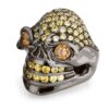 RG326BK-AMB-YL Merciless Mary Skull Ring in Rhodium Plated Sterling Silver with Amber & Yellow Stones (Black Collection), designed by Steve Soffa