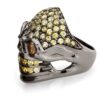 RG326BK-AMB-YL Merciless Mary Skull Ring in Rhodium Plated Sterling Silver with Amber & Yellow Stones (Black Collection), designed by Steve Soffa