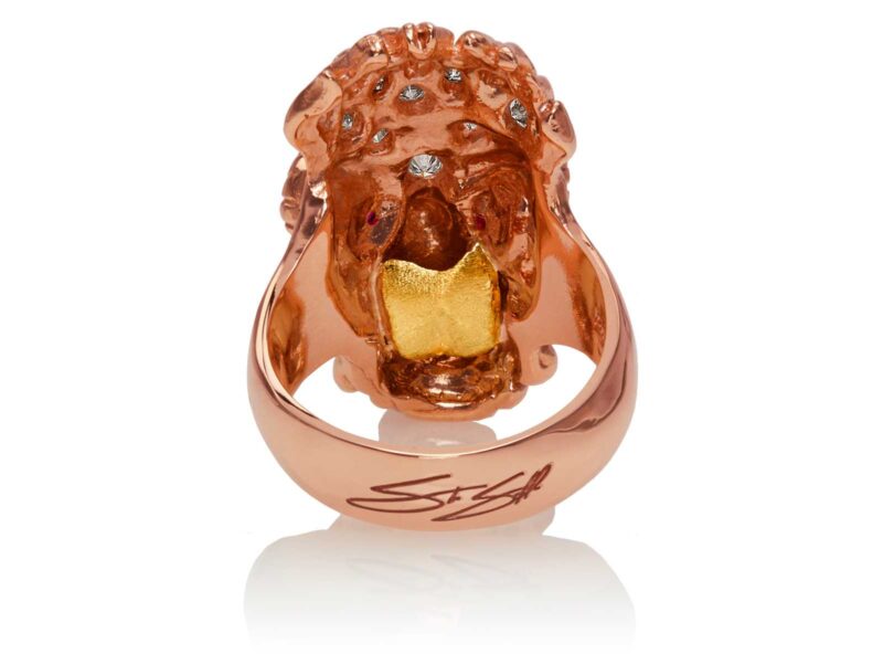 RG7010-RG Ku (Tiki Ring Long Tongue) Rose Gold with White Diamonds (Tiki Collection)