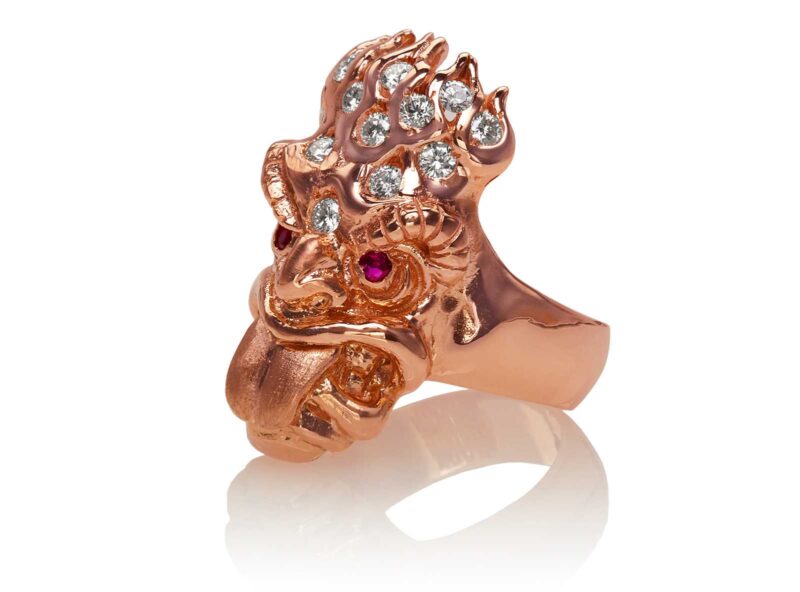 RG7010-RG Ku (Tiki Ring Long Tongue) Rose Gold with White Diamonds (Tiki Collection)