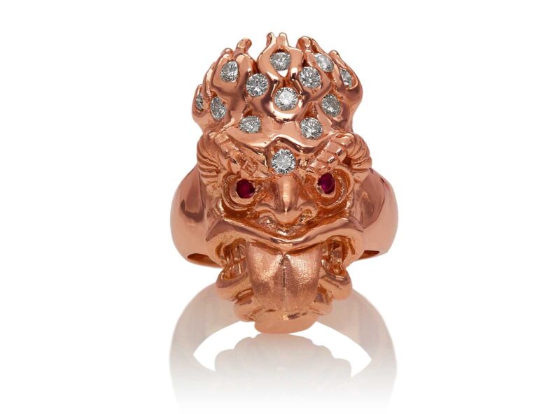 RG7010-RG Ku (Tiki Ring Long Tongue) Rose Gold with White Diamonds (Tiki Collection)