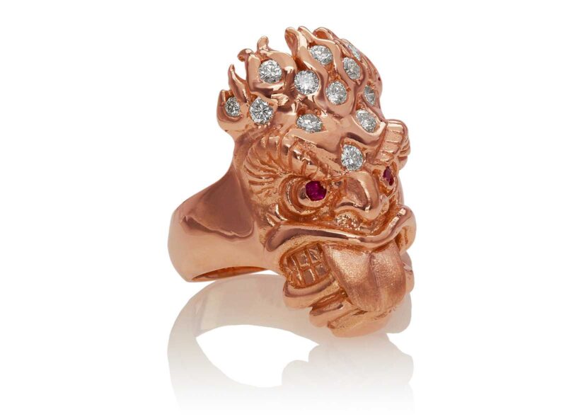 RG7010-RG Ku (Tiki Ring Long Tongue) Rose Gold with White Diamonds (Tiki Collection)