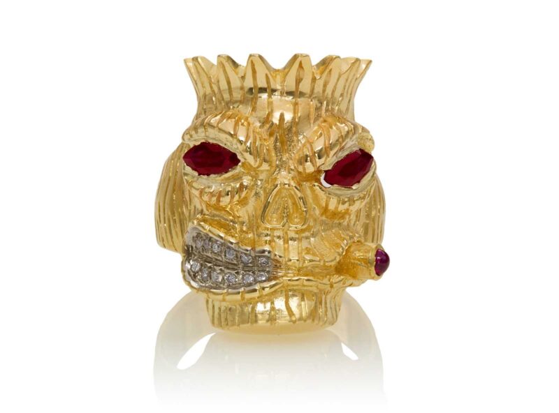 RG7012-YG Lono (Tiki Ring with Cigar) Yellow Gold with Rubies and White Diamonds (Tiki Collection)