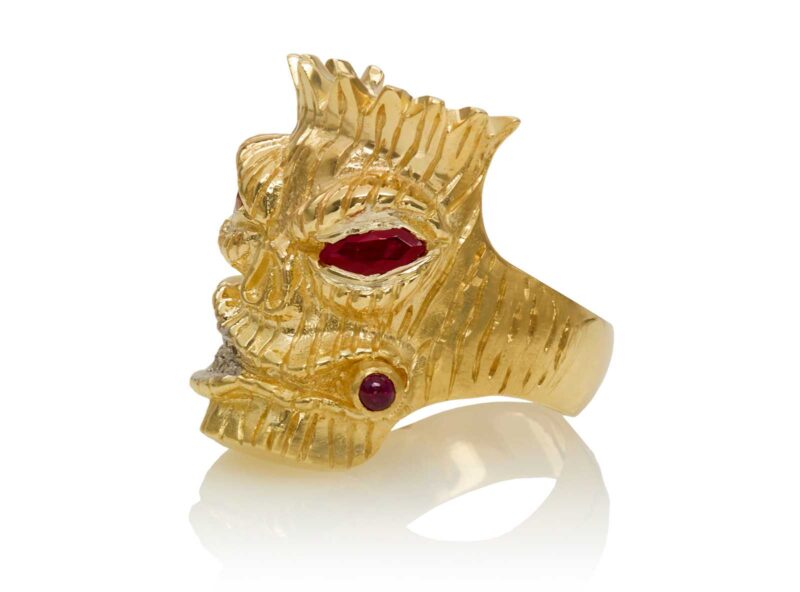 RG7012-YG Lono (Tiki Ring with Cigar) Yellow Gold with Rubies and White Diamonds (Tiki Collection)