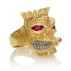 RG7012-YG Lono (Tiki Ring with Cigar) Yellow Gold with Rubies and White Diamonds (Tiki Collection)