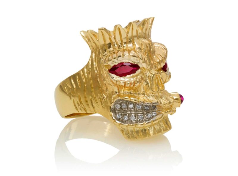 RG7012-YG Lono (Tiki Ring with Cigar) Yellow Gold with Rubies and White Diamonds (Tiki Collection)