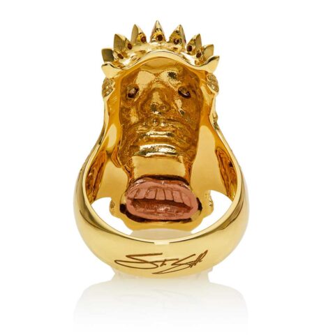 RG7014 Kupu (Tiki Ring with Long Face) in Yellow Gold with White & Chocolate Diamonds (Tiki Collection)