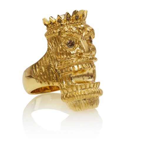 RG7014 Kupu (Tiki Ring with Long Face) :: Ring in Yellow Gold with White & Chocolate Diamonds (Tiki Collection)
