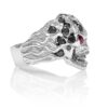 RG1008-B The Rock Star Skull Ring (Right Side View) in White Gold with Black Diamonds, White Diamonds and Rubies, designed by Steve Soffa