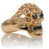 RG1140-A Brainiac skull ring (Right Side View) in Yellow Gold with Black Diamonds, designed by Steve Soffa