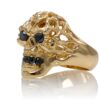 RG1140-A Brainiac skull ring (Left Side View) in Yellow Gold with Black Diamonds, designed by Steve Soffa