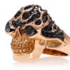 RG3022RG-A Blazing Bruno Skull Ring (Front Side View) in Rose Gold with Black Diamonds, designed by Steve Soffa