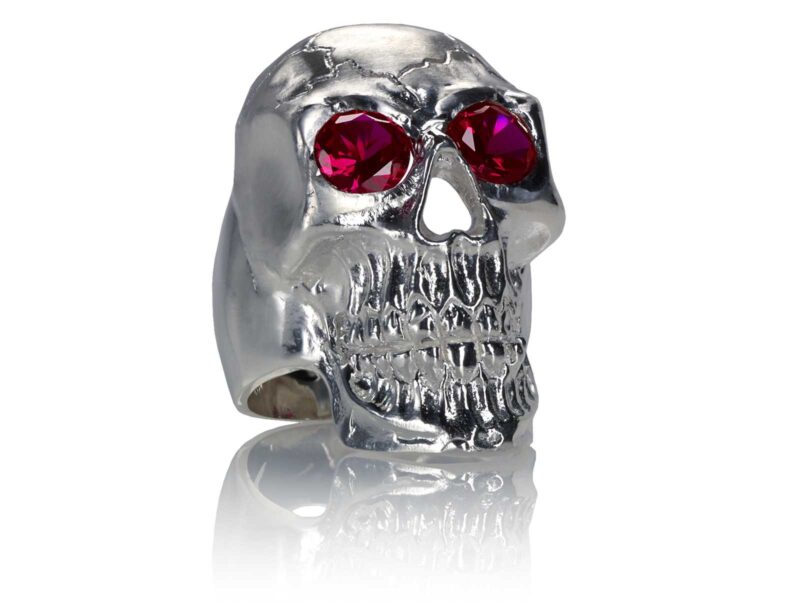 RG350A Barbarian Skull Ring Large Sterling Silver with Red Stones, designed by Steve Soffa